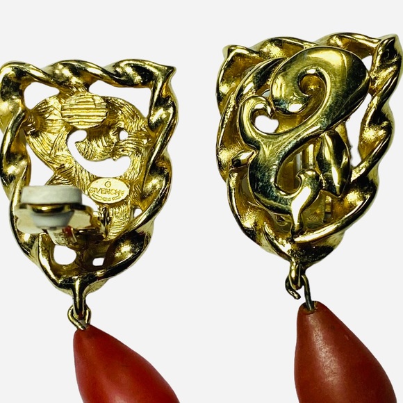Givenchy couture earring gold plated swirl dangle clip abstract vintage fashion - Picture 6 of 7